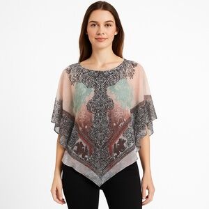 ENERGE World Wear Sheer Boho Poncho Top Multicolor PS